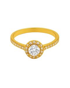 Real Gold Round Stone Ring 0125 (SIZE 7) R1645 - 18K Gold Jewelry