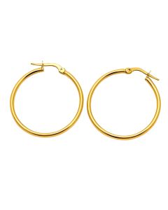 Real Gold Round Plain Loop Earring Set ( 3 cm ) 5501/2 E1769