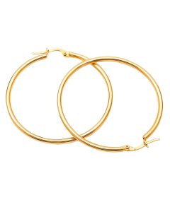 Real Gold Round Plain Loop Earring Set ( 4 cm ) 5503 E1767