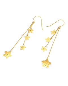 Real Gold Paper Star Flower Dual Hanging Drop Earring Set 7178 E1840