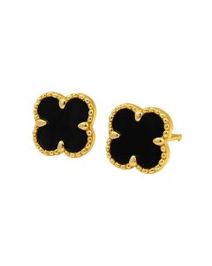 Real Gold Black Pearl Flat Stud Earrings Set - Model GZJVN0695-AC E1914