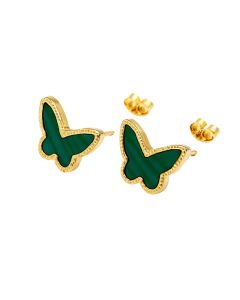 Real Gold GZVC Butterfly Green Pearl Earring Set 0285 E1825