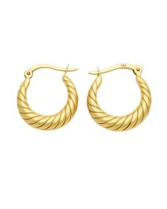 Real Gold Round Textured Moon Clip Earrings Set - Model 6387-3 E1951